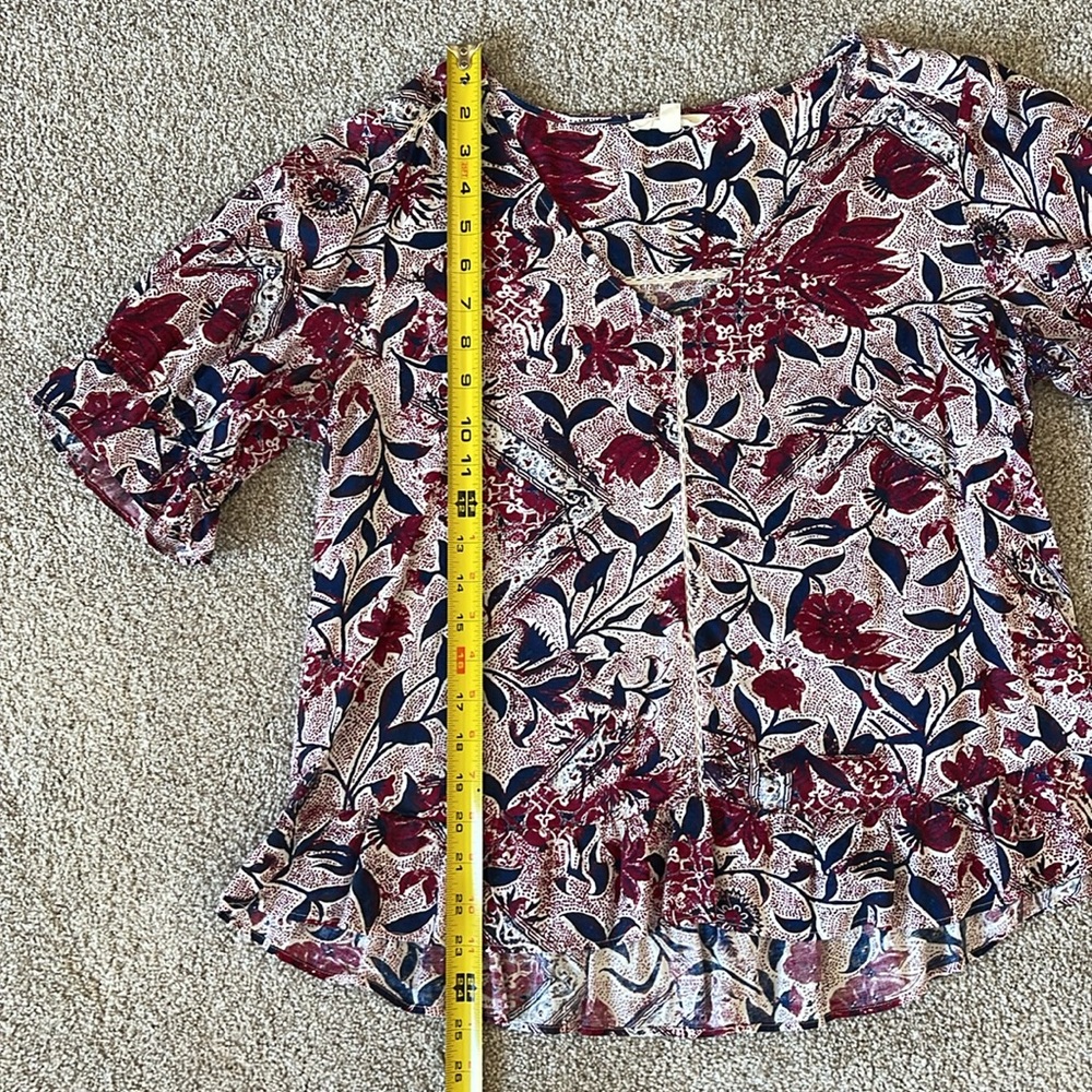 Lucky Brand Floral Print Women's Short Sleeve V Neck Top Sz M - Picture 8 of 9